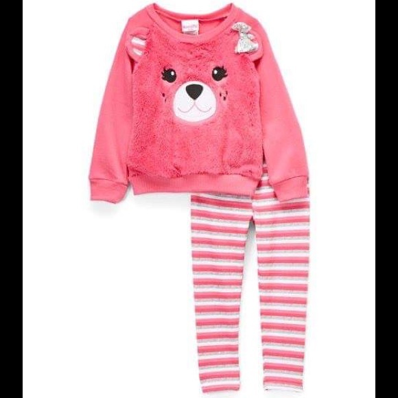 Nannette Pink Bear Sweatshirt & Stripe Leggings